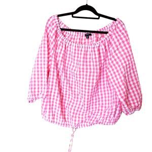 IMNYC Pink White Size Extra Large XL Checkered Gingham Print Blouse Picnic Top